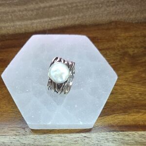 Silpada .925 Sterling Silver Mermaid Coin Pearl Woven Ring Size 9 R1542